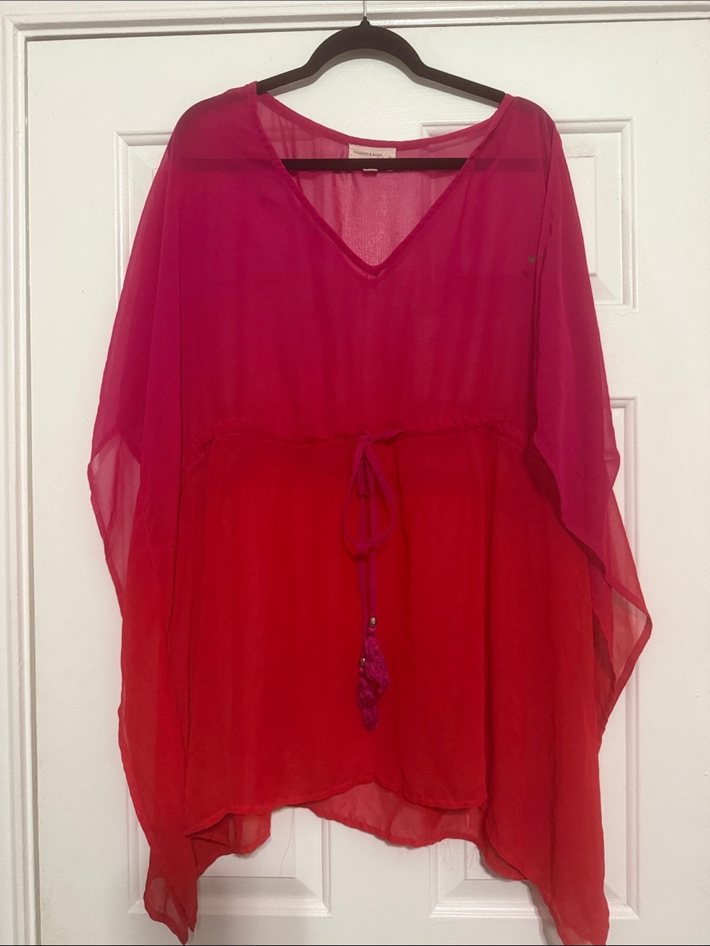 Beaches and boho Fuchsia and Red Sheer V-Neck Women’s Tunic
